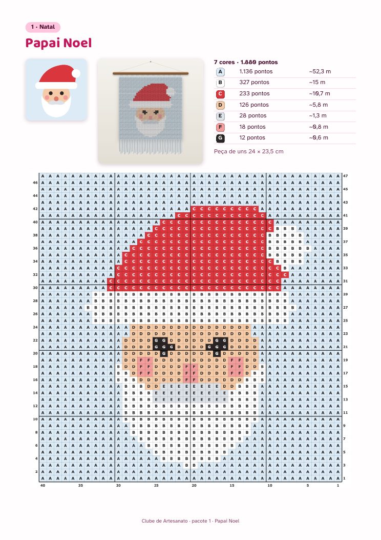 Página do gráfico do Papai Noel, com a lista de cores e a grade com letras